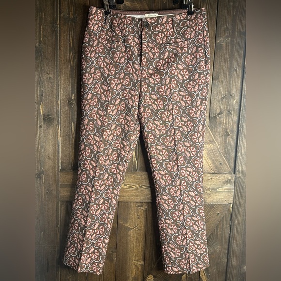Anthropologie Pants - Anthropologie•Size 8•Brown Floral Artsy Boho Hippie Straight Leg Chino•EUC